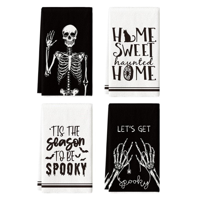 Let's Get Spooky Skeleton Hand Halloween Kitchen Towels Set of 4 - 18x26 Inches