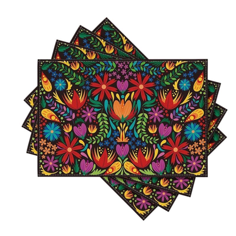 Mexican Dia De Los Muertos Table Place Mats - Multicolor 12x18 Inches, Set of 4 - Party Kitchen Dining Decoration Variation 1