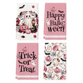 Halloween Dish Towels Set of 4 - Pink Happy Ghost & Maple Leaves 18x26 C