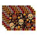 Skull Day of The Dead Printed Halloween Placemats Set of 4 12x18 Inch - Spooky Kitchen & Dining Decor Variation B