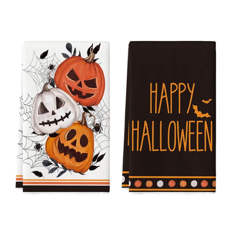 Halloween Spider Web Jack-O'-Lantern Kitchen Dish Towels Set of 2 - 18x26 F Variation