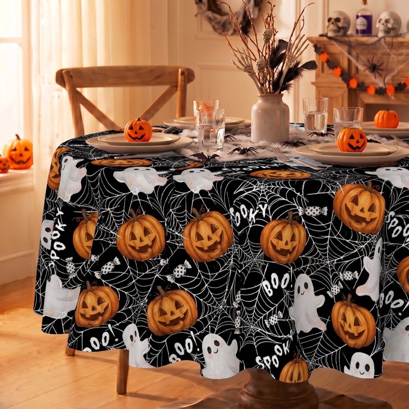 Ghost Halloween Tablecloth 60 Inch Round Wrinkle-Resistant & Machine Washable