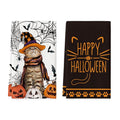 Halloween Spider Web Jack-O'-Lantern Pumpkin Kitchen Dish Towels Set of 2 - 18x26 Inch E