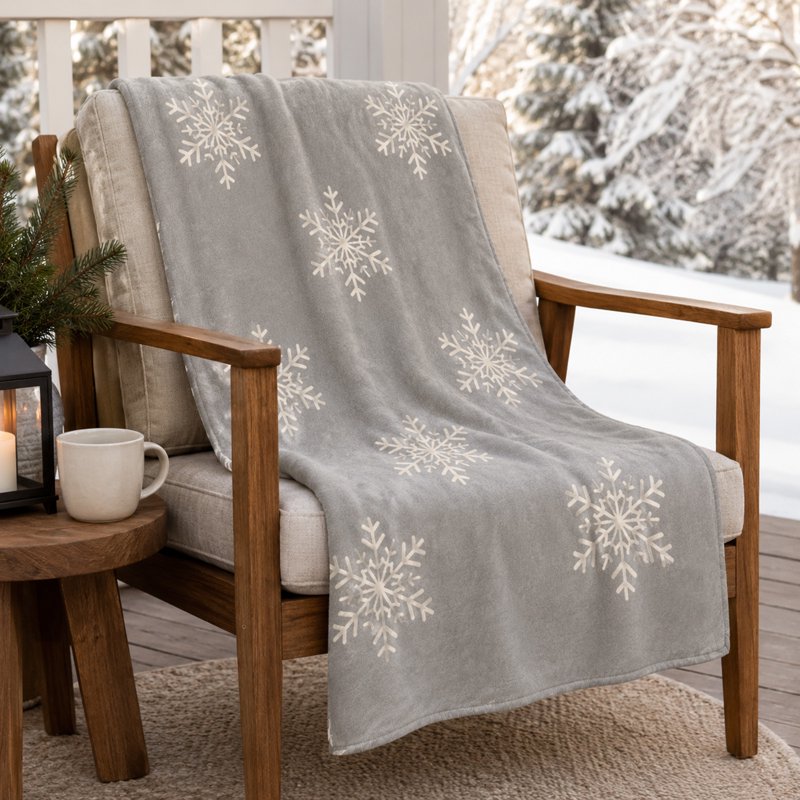 Snowflake Christmas Flannel Throw Blanket - Soft Polyester Decorative Holiday Blanket 59x39in - Seasonal Home Decor