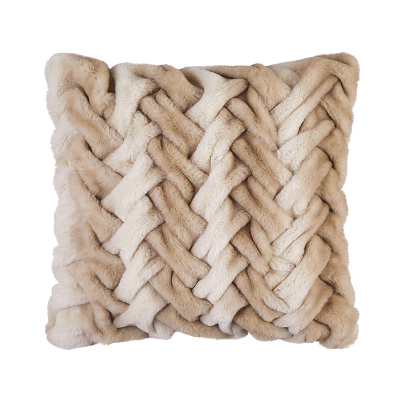 Ombre Tan Braided Faux Fur Decorative Pillow 20x20 Home Accent