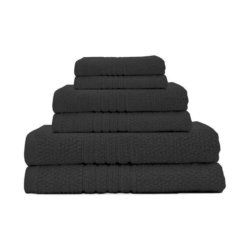 Softee Pastel Textured 6-Piece Cotton Bath Towel Set - Black