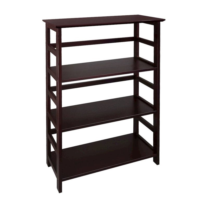 4-Shelf Bookcase - Espresso Finish, Solid Wood Construction