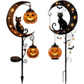 Solar Halloween Black Cat & Pumpkin Moon Garden Stake Light - Outdoor Waterproof Decoration with Crescent Moon - Variation A+C