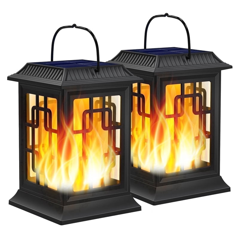 Outdoor Solar Lanterns with Flickering Flame Effect - Waterproof Hanging Lanterns for Garden Patio Yard - 2 Pack