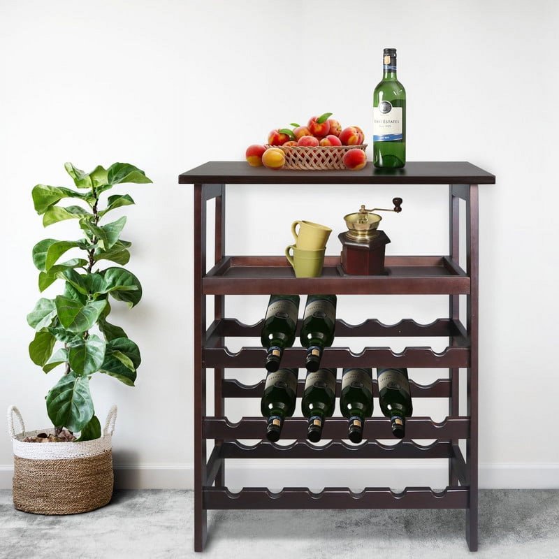 Solid Wood 18-Bottle Freestanding Wine Rack with Tabletop