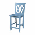 Solid Wood Double X-Back Counter Stool - Smoked Blue - 24" Height
