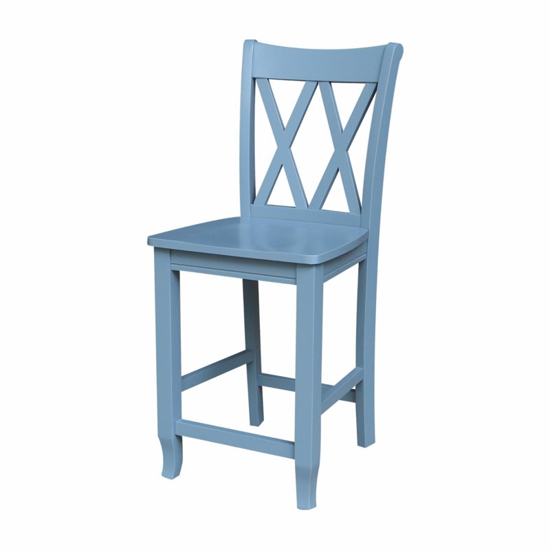 Solid Wood Double X-Back Counter Stool - Smoked Blue - 24" Height