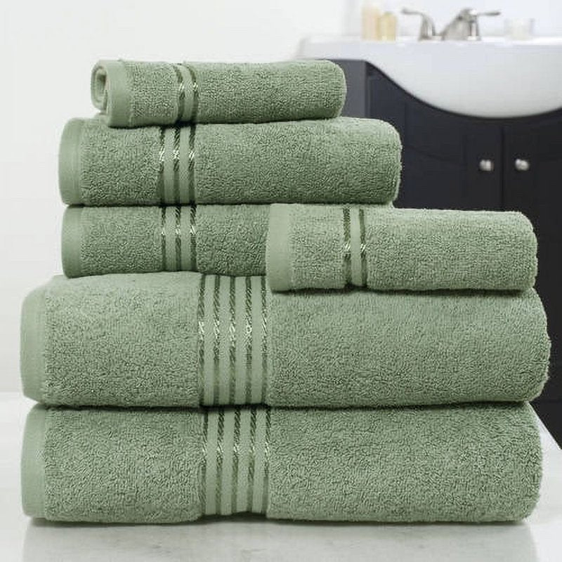 Green 6-Piece Cotton Towel Set - Spa Luxury Bath Towels, Hand Towels & Washcloths