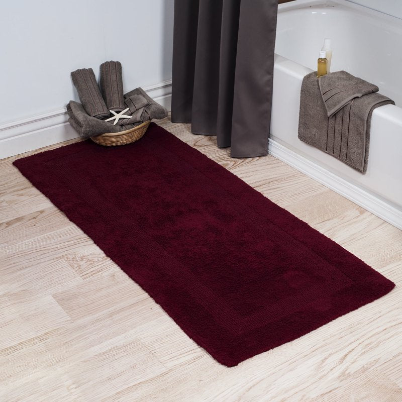 60x24-Inch Reversible Cotton Bath Mat - Machine Washable Burgundy