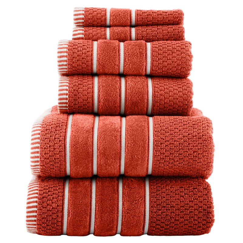 Brick Orange 6-Piece Combed Cotton Rice Weave Towel Set for Bathroom & Beach