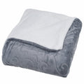 Queen Size Floral Etched Sherpa Throw Blanket - Gray, 86x90 Fleece Reversible Bed Cover