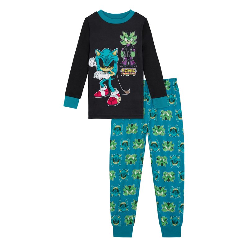 Sonic Boys Halloween Pajama Set - Teal, Long Sleeve Top & Pants, Sizes 4-10
