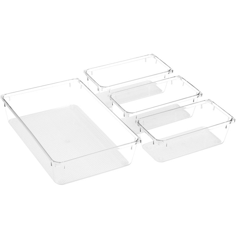 4-Piece Clear Acrylic Drawer Organizer Set, Stackable Storage Bins