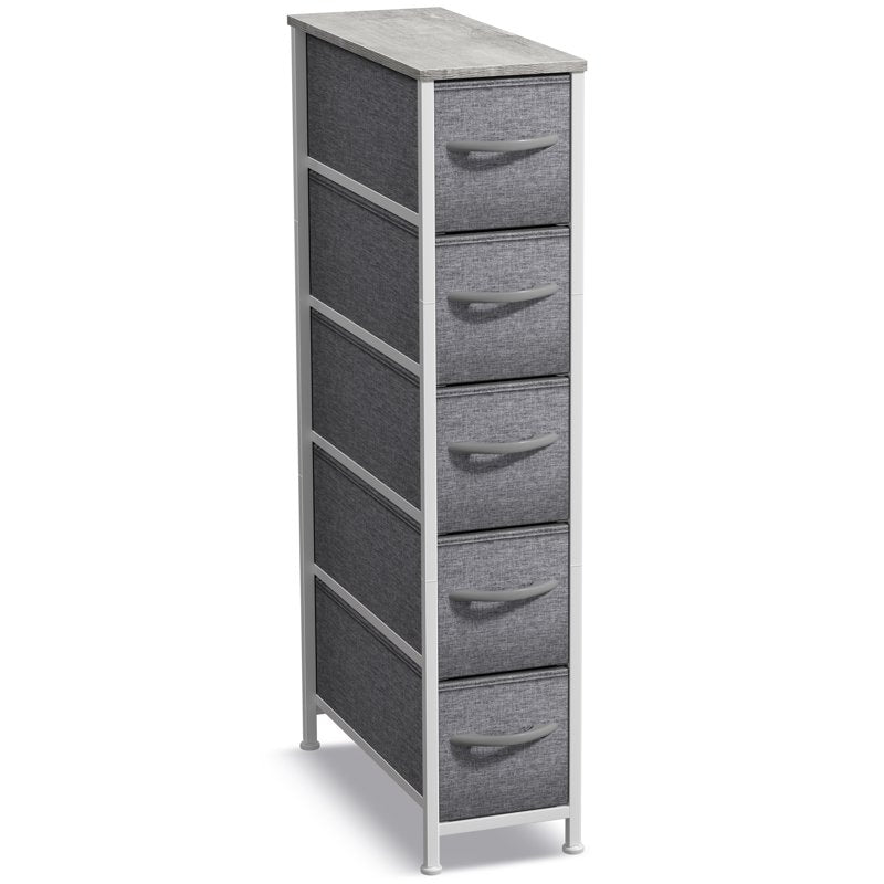 Gray Sorbus 5-Drawer Narrow Dresser - Slim Fabric Storage Tower