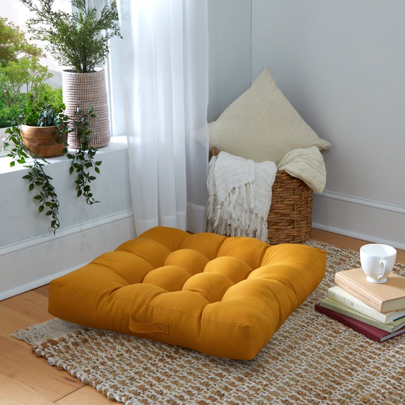 Mustard Square Floor Pillow with Handle - 24x24x5 in
