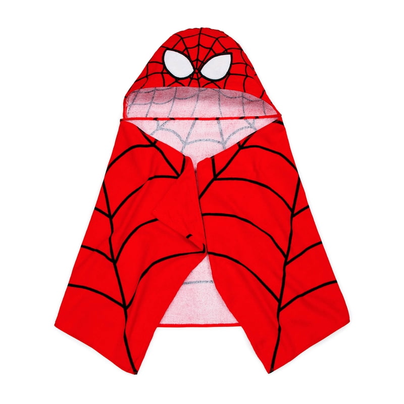 Kids Hooded Bath Towel Wrap - Spider-Man Red 51x22 Cotton Beach & Bath Towel