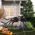 White Halloween Spider Web Decorations with Giant Fake Spider and Triangular Web - Indoor & Outdoor Yard & Party Decor
