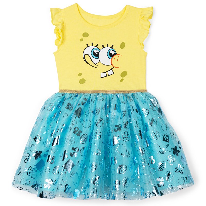 Toddler to Big Kid SpongeBob SquarePants Cosplay Tulle Tutu Dress - Yellow & Turquoise 4T
