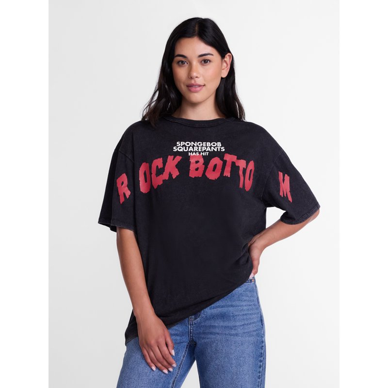 Women's Oversized SpongeBob SquarePants Graphic T-Shirt - Black XS