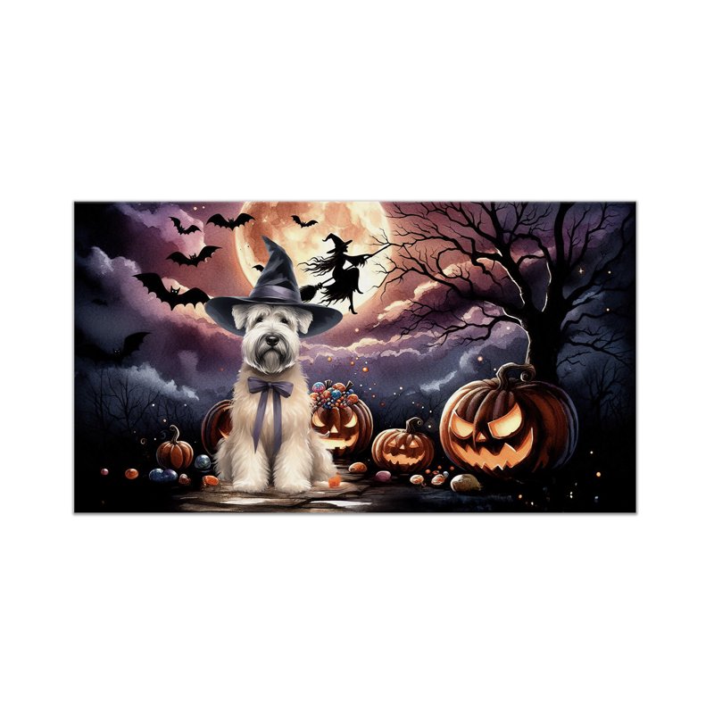 30x18 Inch Rubber Doormat with Soft Coated Wheaten Terrier & Pumpkins Halloween