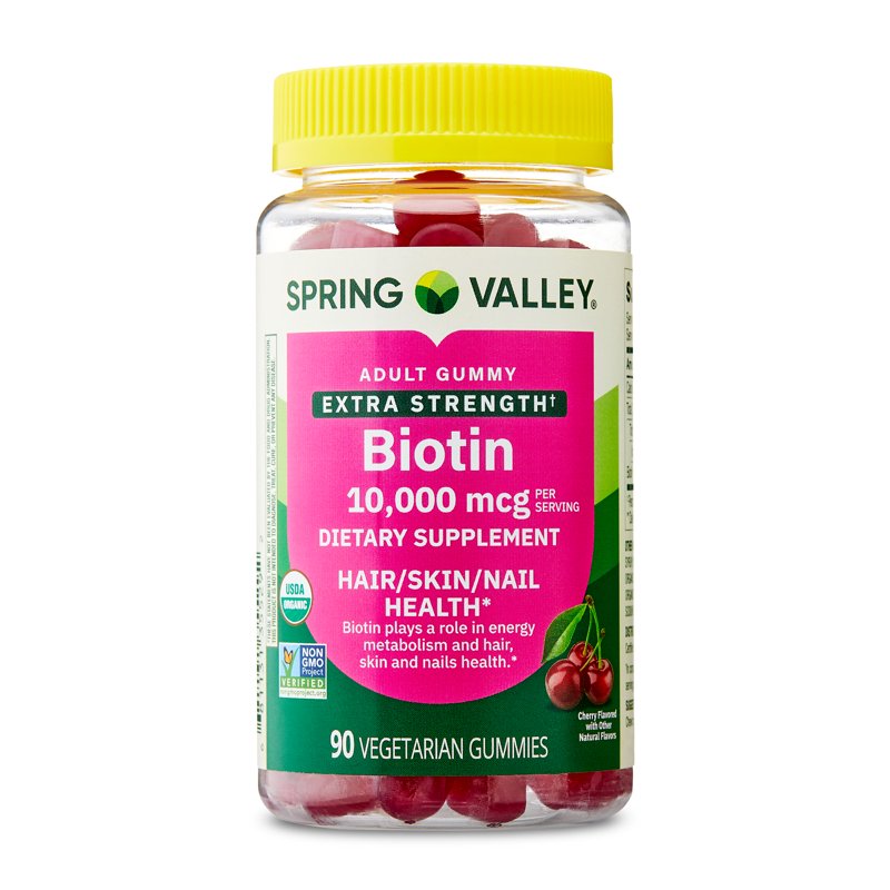 Organic Extra Strength Biotin Gummies for Hair, Skin, and Nails – Cherry Flavor, 10000 mcg, 90 Count