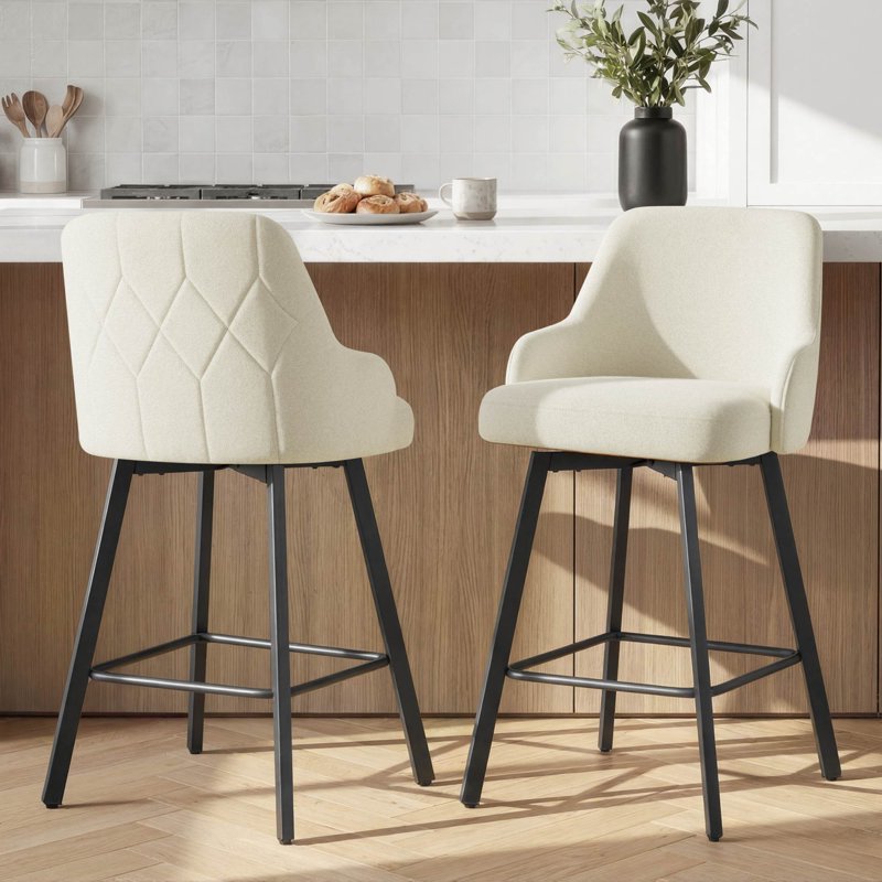 360° Swivel Counter Stools Set of 2 - Linen Fabric