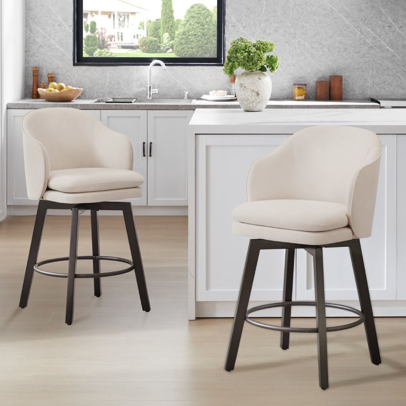 Counter Height Swivel Bar Stool Set of 2 - Beige Fabric