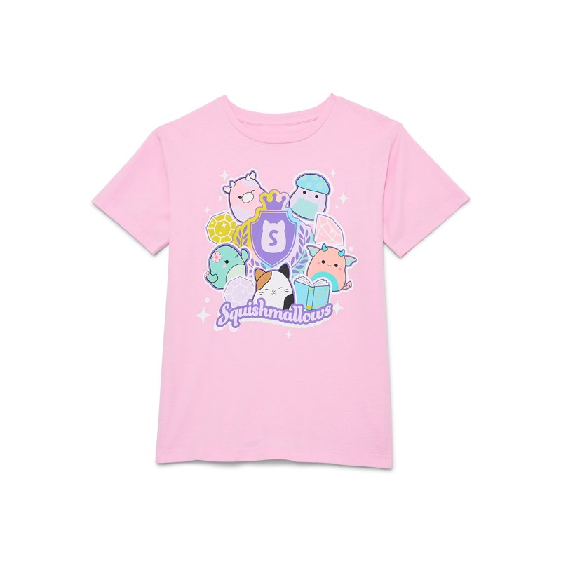 Girls Squishmallows Graphic T-Shirt with Short Sleeves - Pink, Size 10-12