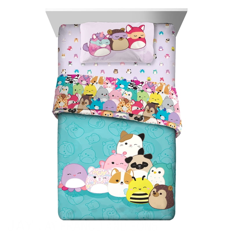 Reversible Kids Bedding Set Twin - Squishmallows Comforter & Sheets, 4 Pieces