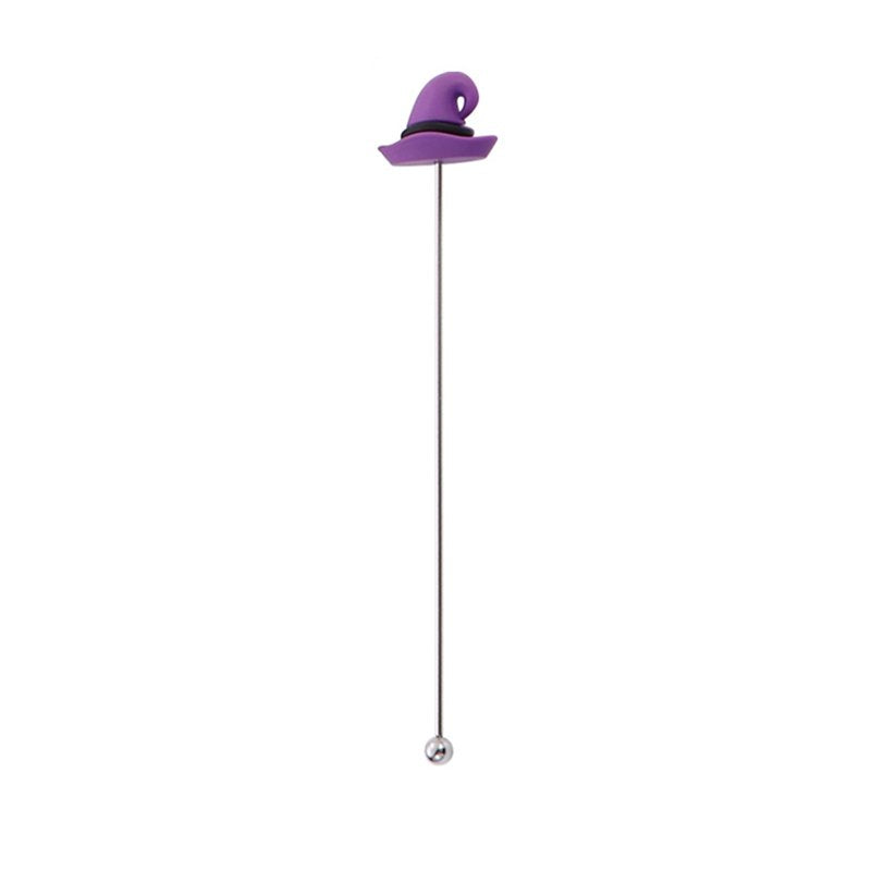 Halloween-Themed Stainless Steel Cocktail Mixing Spoon - Purple Ghost & Witch Hat Design