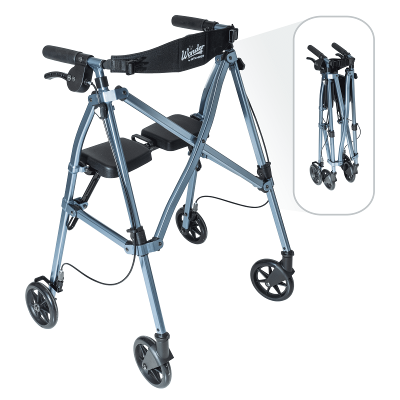 Cobalt Blue Space Saver Rollator - Lightweight Folding Walker for Seniors, 33 in