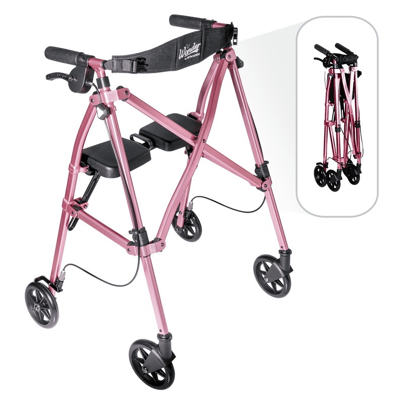 Lightweight Folding Rollator Walker for Seniors - Regal Rose, 33in