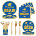 Graduation Plates and Napkins Party Supplies - Class of 2026 Congrats Grad Disposable Set - Blue