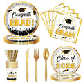 Graduation Plates and Napkins Party Supplies - Class of 2026 Congrats Grad Disposable Tableware Set - White Variation