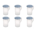 1 Gallon Round Pitcher - Clear Plastic with Flip-Top Spout, Light Blue, 6 Count