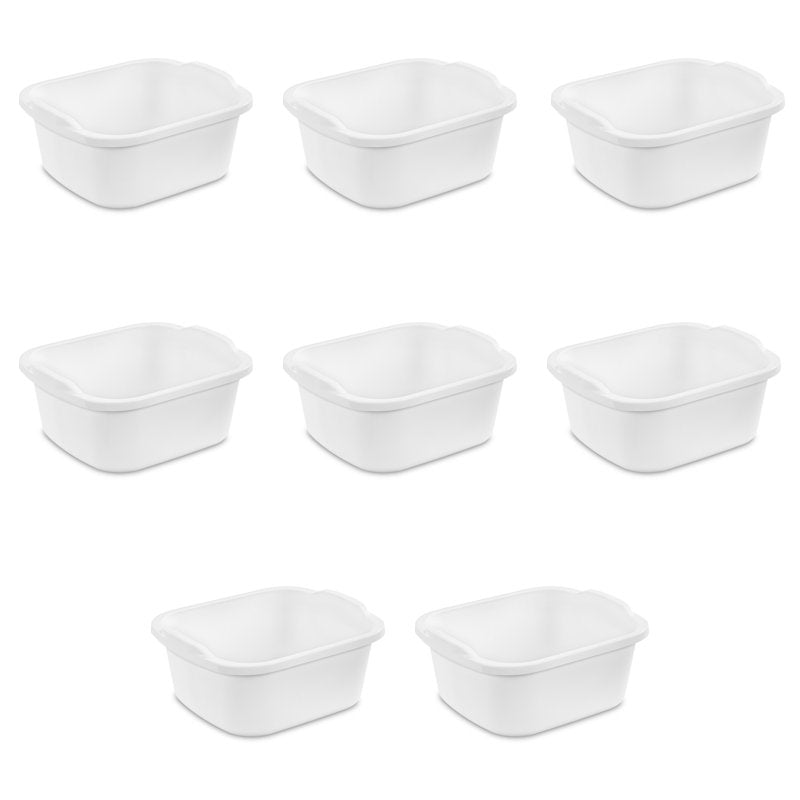 12 Qt. Plastic Dishpan - Multi-Purpose Wash Tub, 8 Pack - White