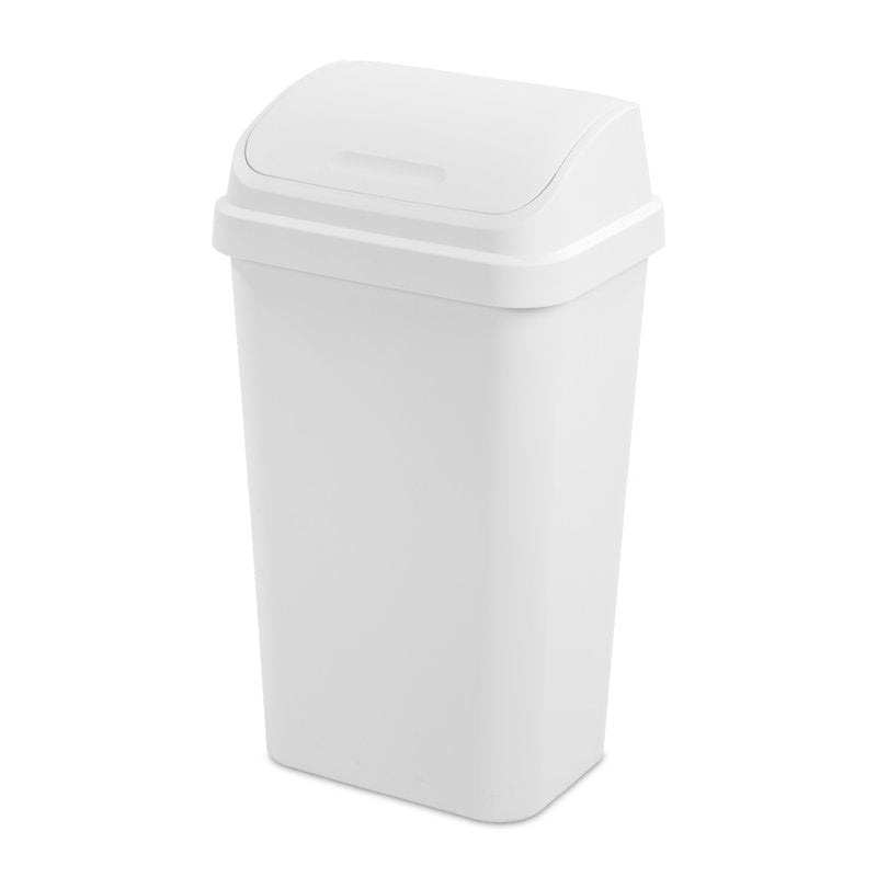 13 Gallon Kitchen Trash Can with Swing Top Lid - White