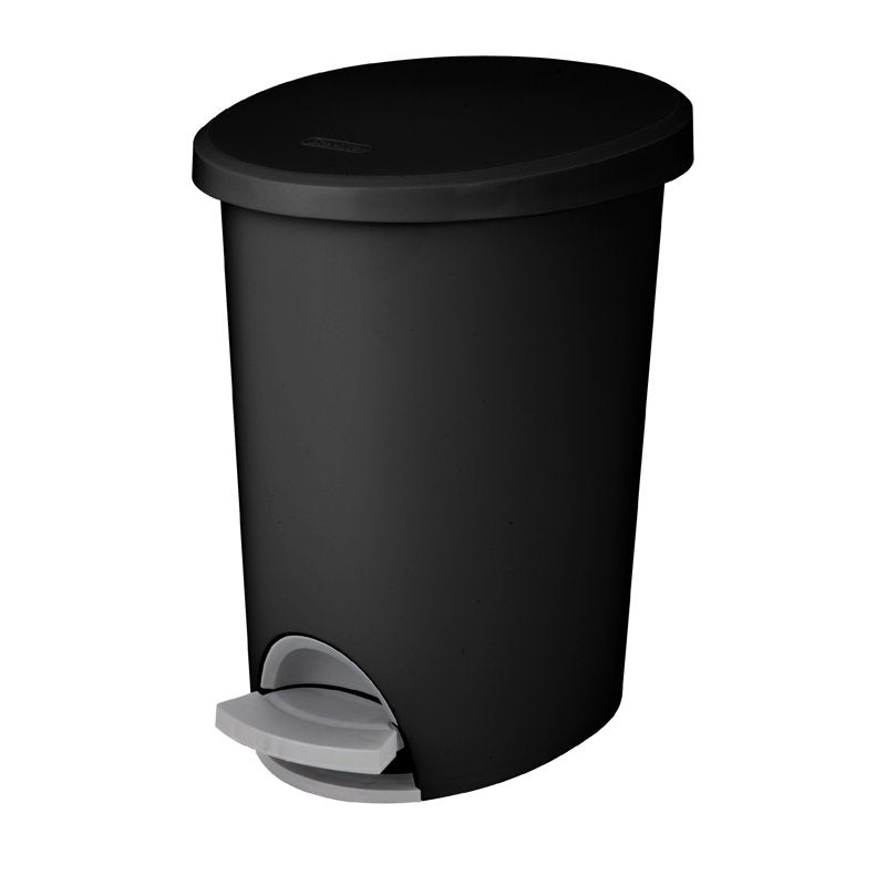 Small Bathroom Trash Can - 2.6 Gallon Plastic Bin with Step Lid - Black