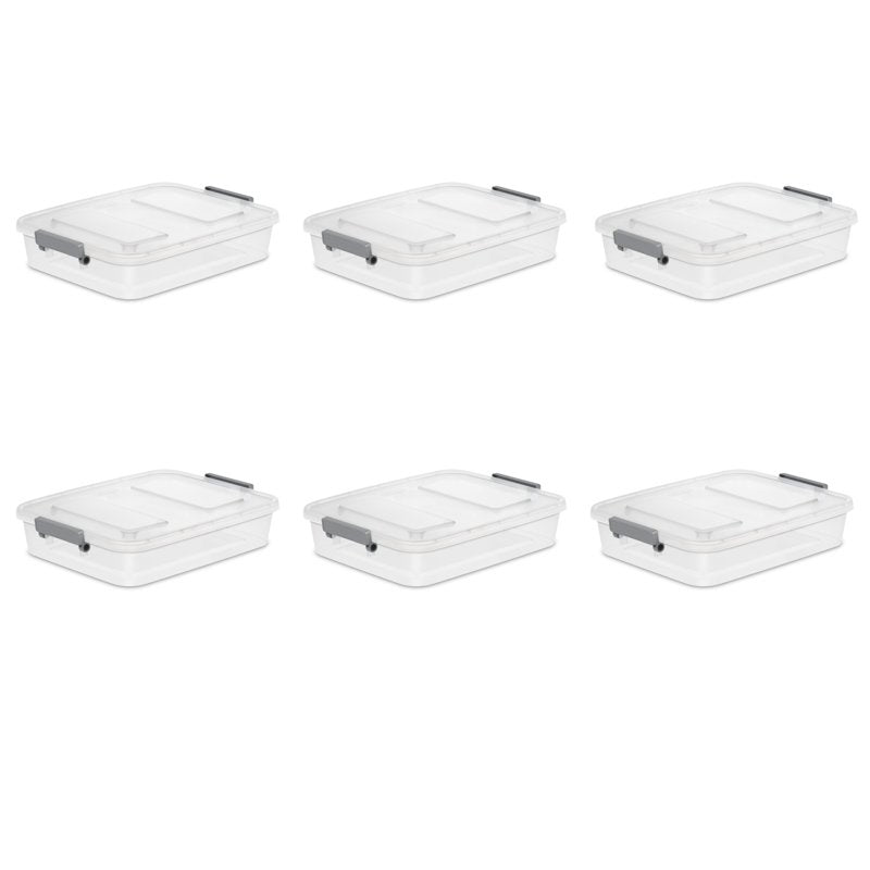 Sterilite 6.2 Qt Modular Latch Box - Clear Plastic Storage Bin with Write-On Latches - Gray - 6 Pack - Single