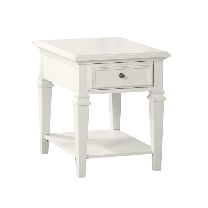 Modern Farmhouse End Table - Soft White with Drawer & Shelf