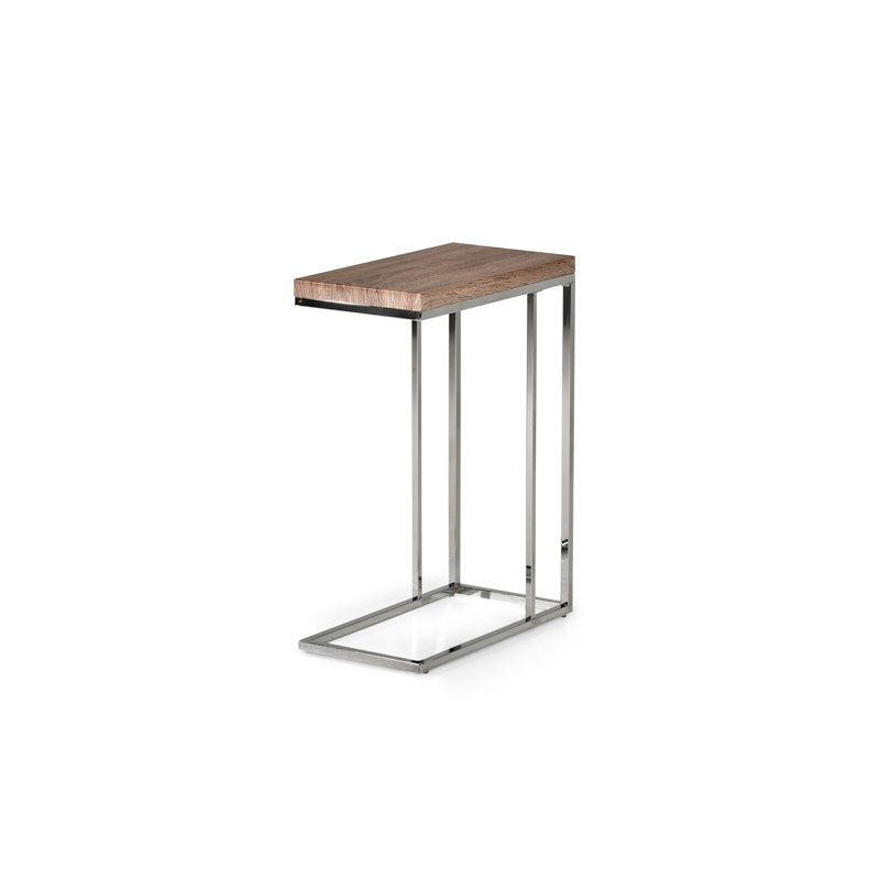 Lucia Indoor Chairside End Table - Light Brown with Chrome Frame