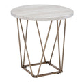 Contemporary 24" Round Genuine Marble End Table - White/Copper