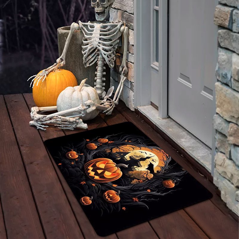 Halloween Bath Rug with Ghost & Pumpkin Design B#153 - Indoor Welcome Mat