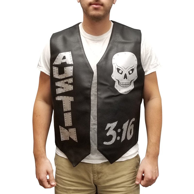 Men's Faux Leather Skull Vest - Stone Cold Steve Austin Costume, Medium & 3XL Variations