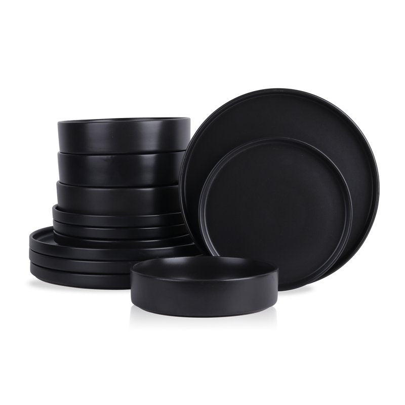 Cecile 12-Piece Dinnerware Set - Black Stoneware